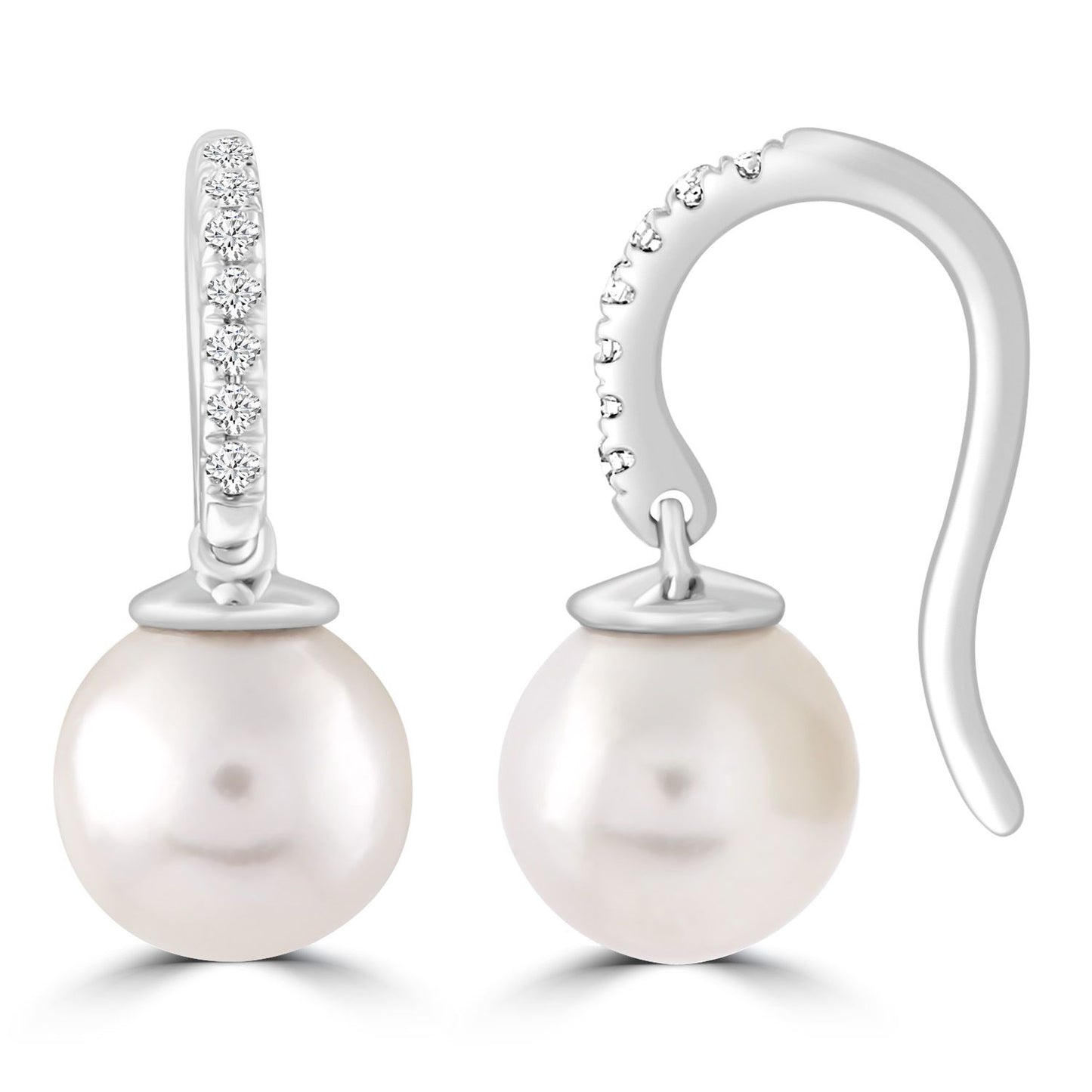 9ct White Gold Diamond and Pearl Earring
