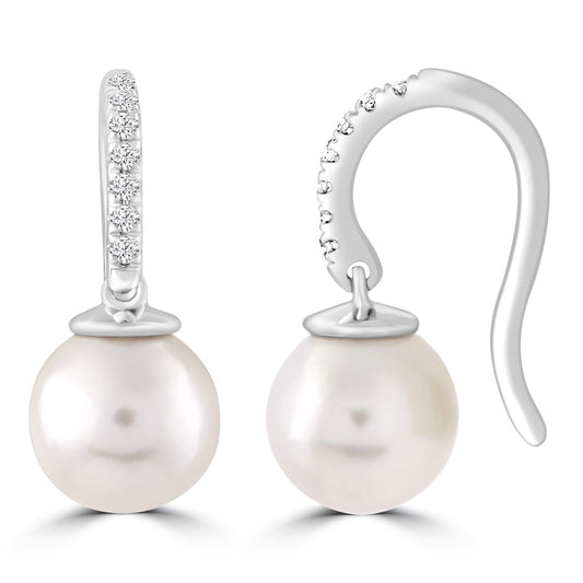 9ct White Gold Diamond and Pearl Earring