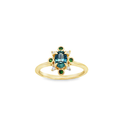 9ct Teal Sapphire and Diamond Ring