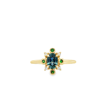 9ct Teal Sapphire and Diamond Ring