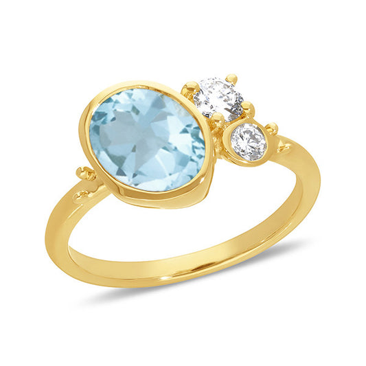 9ct Yellow Gold Aquamarine and Diamond Ring