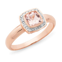 9ct Rose Gold Morganite and Diamond Ring