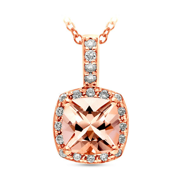 9ct Rose Gold Morganite and Diamond Pendant