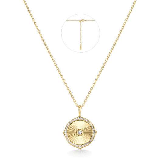 Gold Diamond Cut CZ Disc Necklace