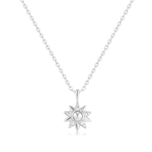 Silver CZ Sunburst Necklace