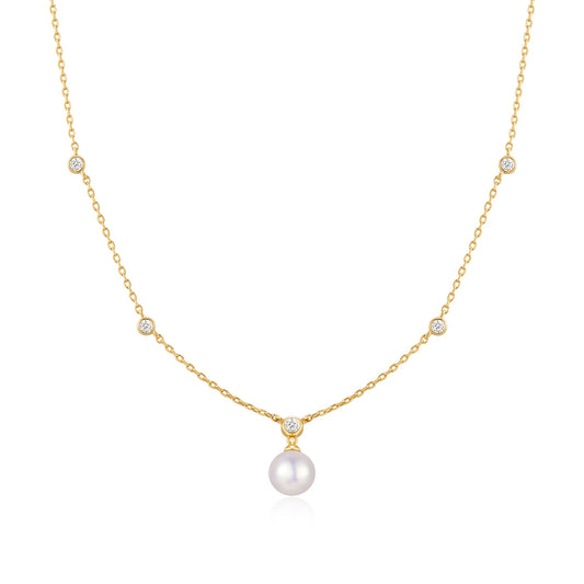 Gold CZ and Pearl Necklace