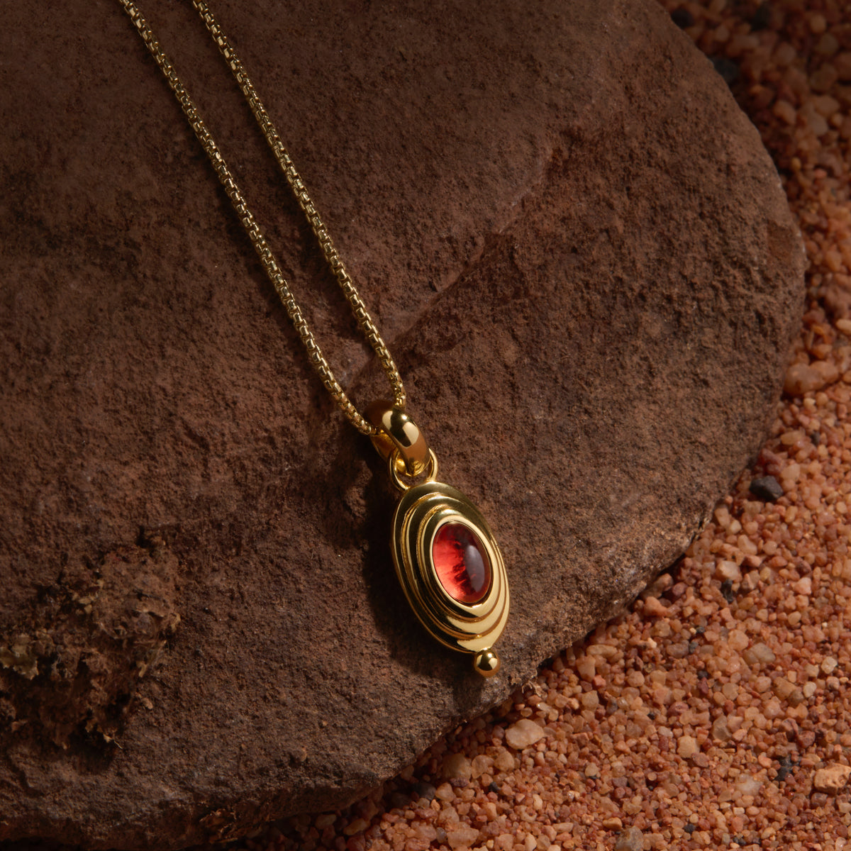 Garnet Cabochon Necklace in Gold-Plated Silver