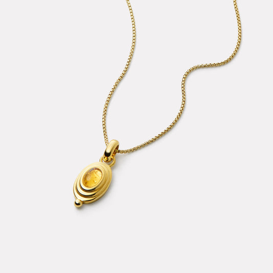 Citrine Oval Cabochon Gold-Plated Necklace