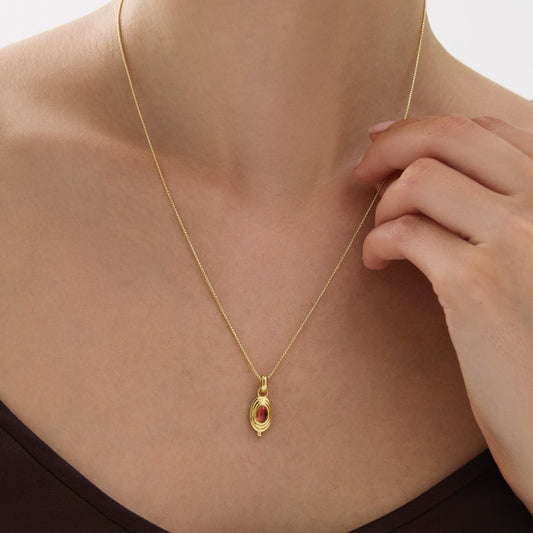 Garnet Cabochon Necklace in Gold-Plated Silver