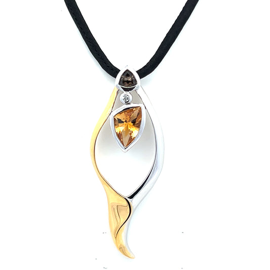 Sterling Silver and Gold Plate Pendant with Smoky Quartz and Citrine