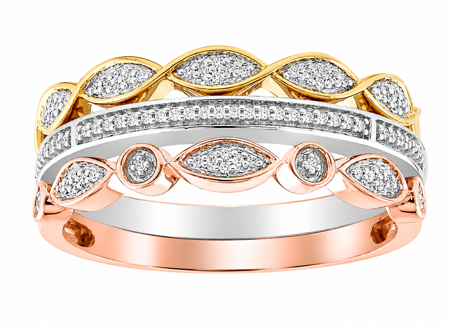 9K TRI GOLD 0.10CT HI I1 DIAMOND RING