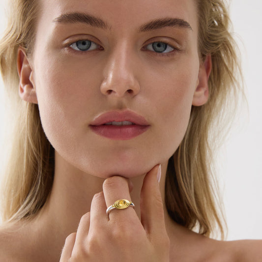 Citrine Oval Gold Silver Band Ring