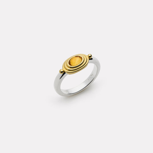Citrine Oval Gold Silver Band Ring