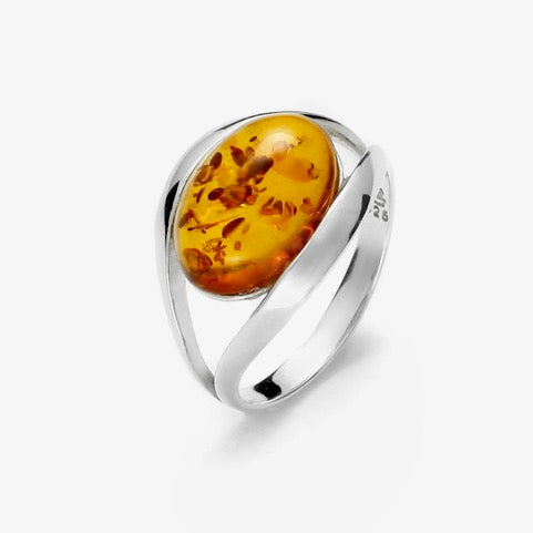 Silver Amber Ring