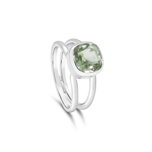 SS Double Band Green Amethyst Ring