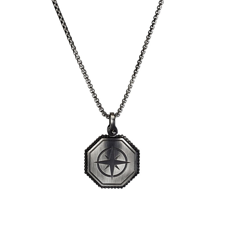 Stainless Steel Compass Rose Pendant Necklace