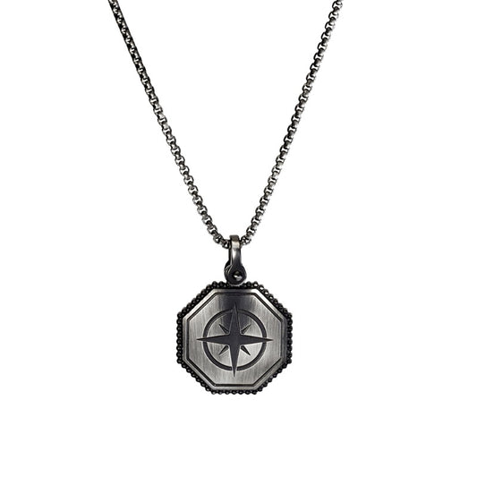 Stainless Steel Compass Rose Pendant Necklace