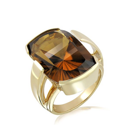 9K Yellow Gold Ring With Cognac Quartz