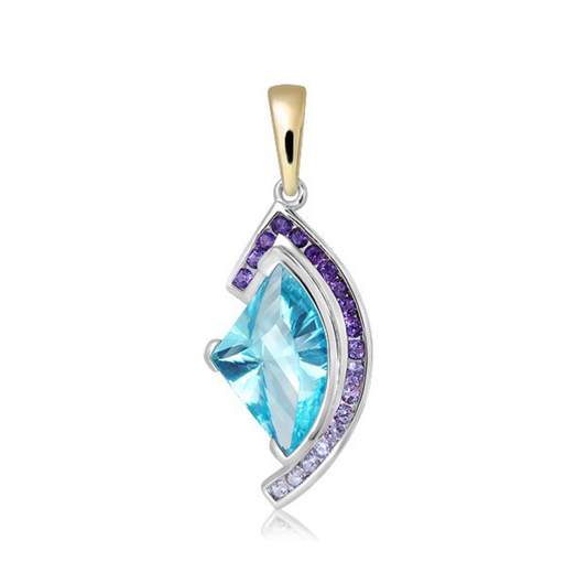 Silver Pendant With Blue Topaz + Amethyst (18K Gold Sheet)