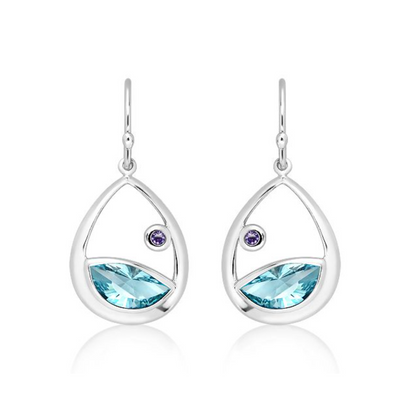 Silver Earrings With Blue Topaz + Amethyst