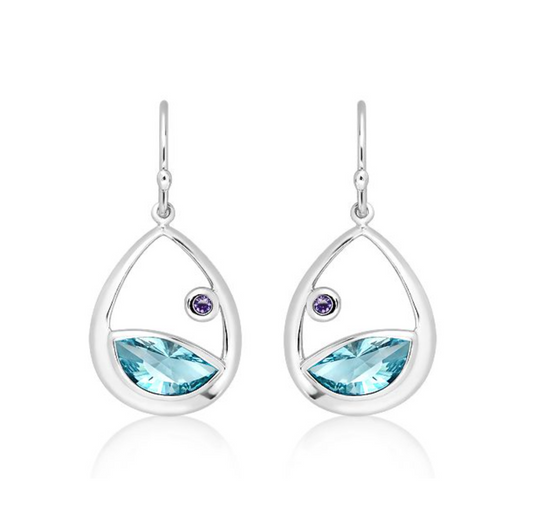 Silver Earrings With Blue Topaz + Amethyst