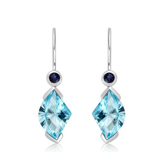 Silver Earrings With Blue Topaz + Iolite