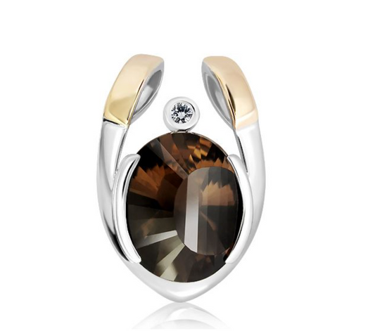 Silver Pendant With Smokey Quartz (10k gold sheet)