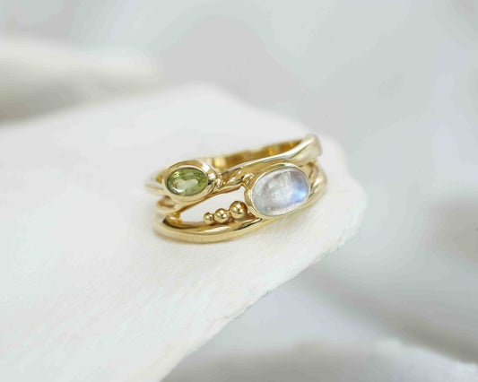 Peridot and Moonstone Gold Ring