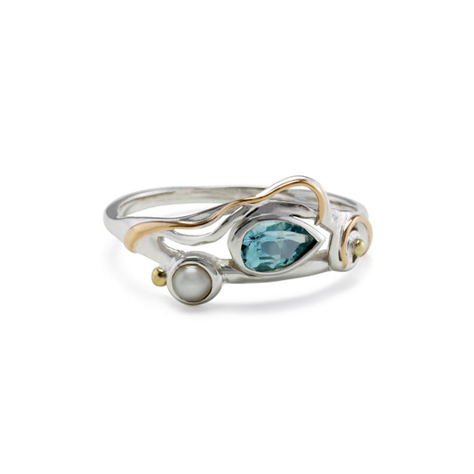 Handmade Sterling Silver Ring with Blue Topaz and Pearl