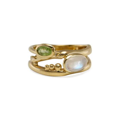 Peridot and Moonstone Gold Ring
