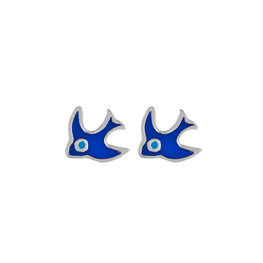 Sterling Silver Childrens Blue Bird Studs
