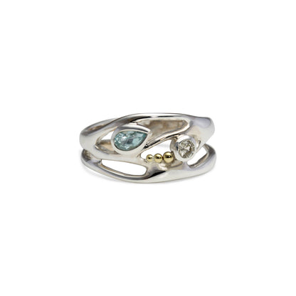 Blue and White Topaz Silver Ring
