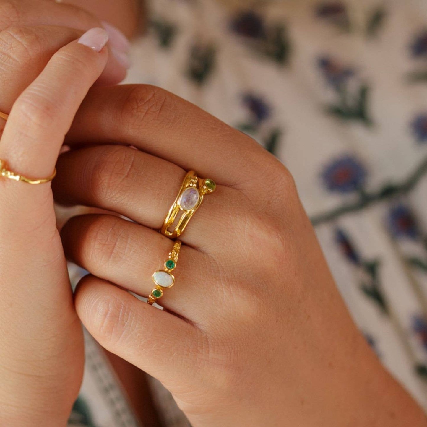 Peridot and Moonstone Gold Ring