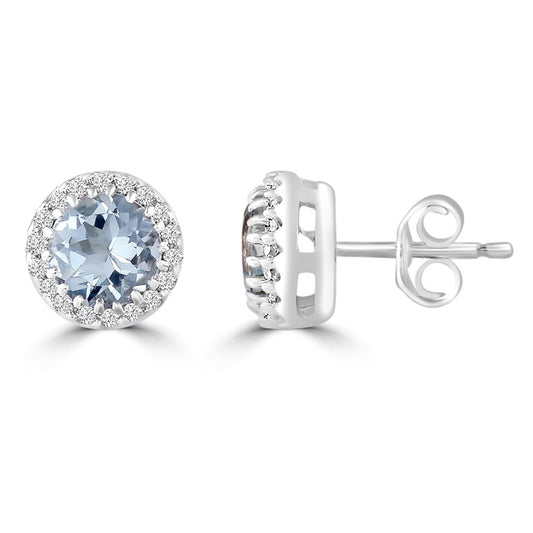 9ct White Gold Aquamarine and Diamond Studs